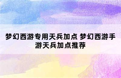 梦幻西游专用天兵加点 梦幻西游手游天兵加点推荐